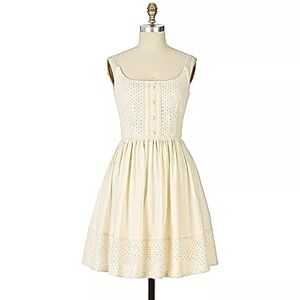 Anna Sui for Anthropologie Papewhites Dress Cream Cotton Eyelet Dress Size 2
